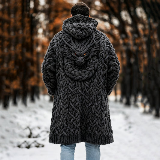 Men's Viking Dragon Style Celtic Chunky Knit Sweater Coat artswardrobe
