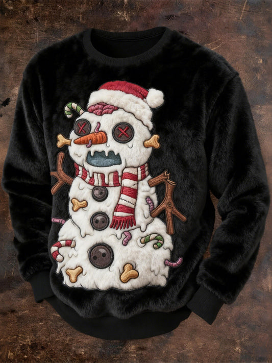 Comstylish Men's Zombie Snowman Funny Christmas Cozy Plush Sweatshirt