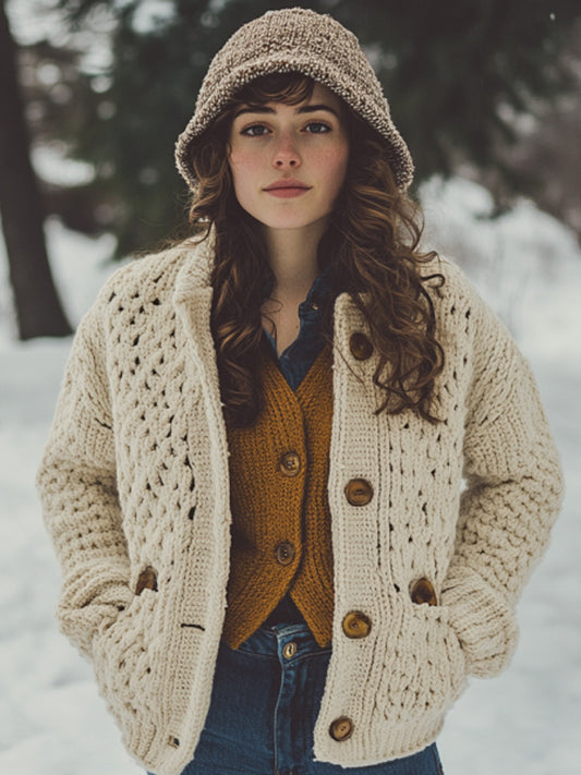 Vintage Island Jacquard Buttons Sweater Cardigan artswardrobe