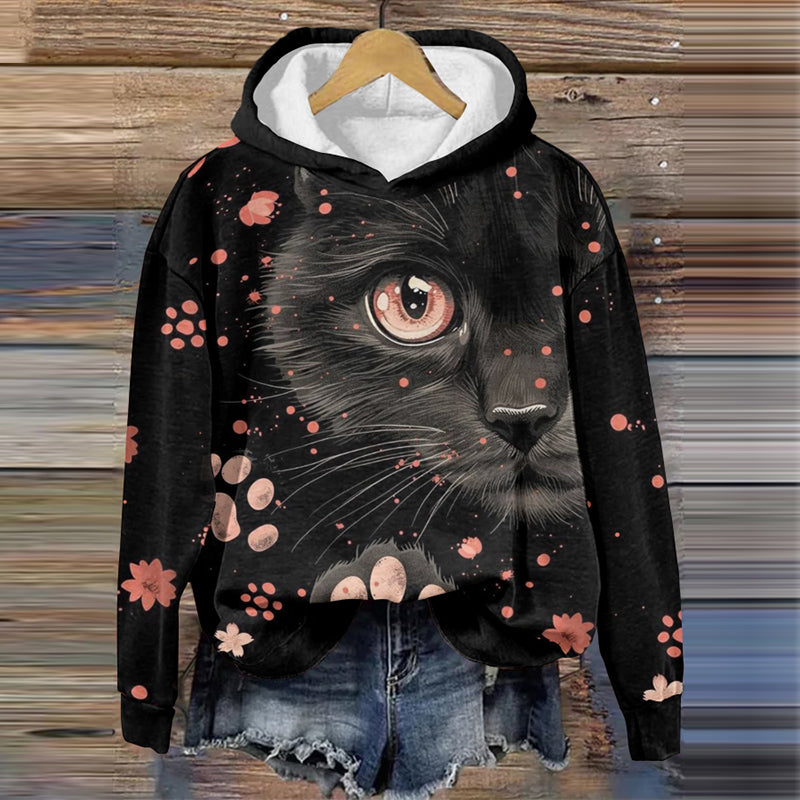 Abstract Creative Cat Look At You Print Casual Sweatshirt elevenforest