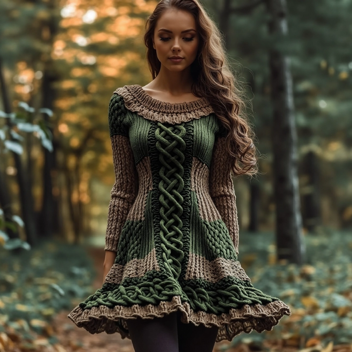 Women's Irish Celtic Knot Gradient Knit Sweater Cozy Dress elevenforest