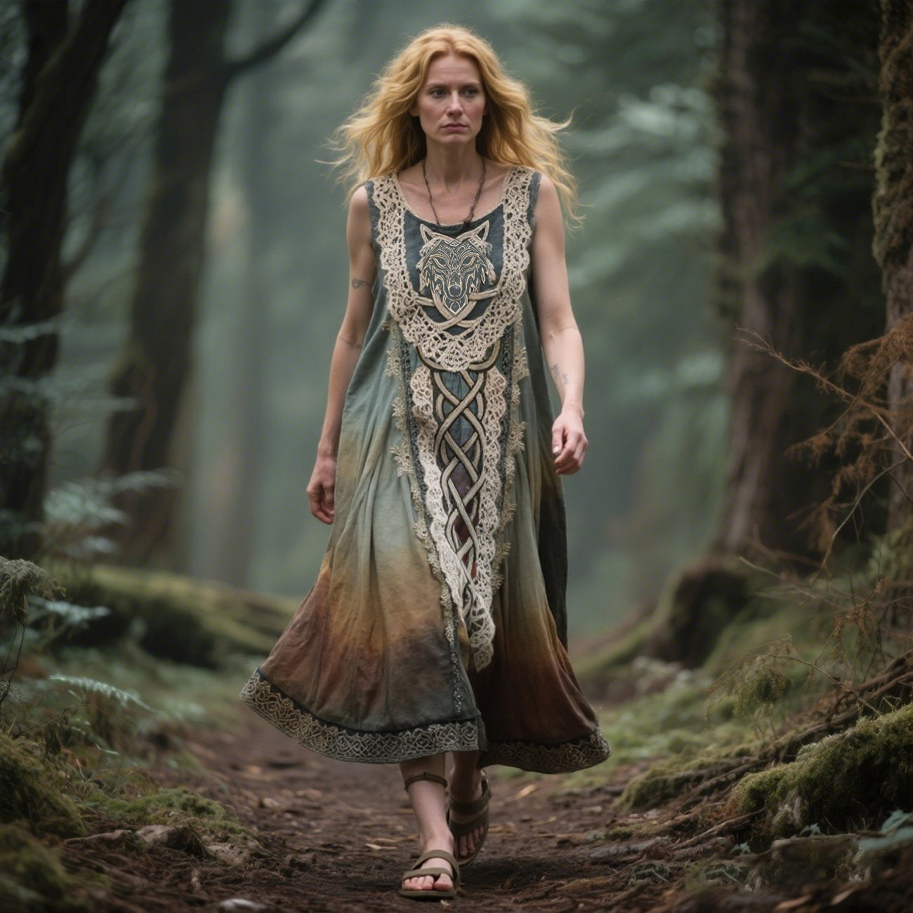 Women's Vintage Viking Wolf Weave Ombre Dress artswardrobe