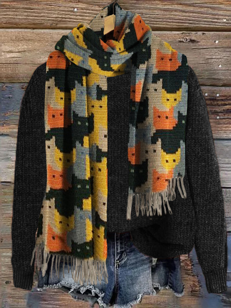 Comstylish Colorful Cats Knit Art Cozy Tassel Scarf