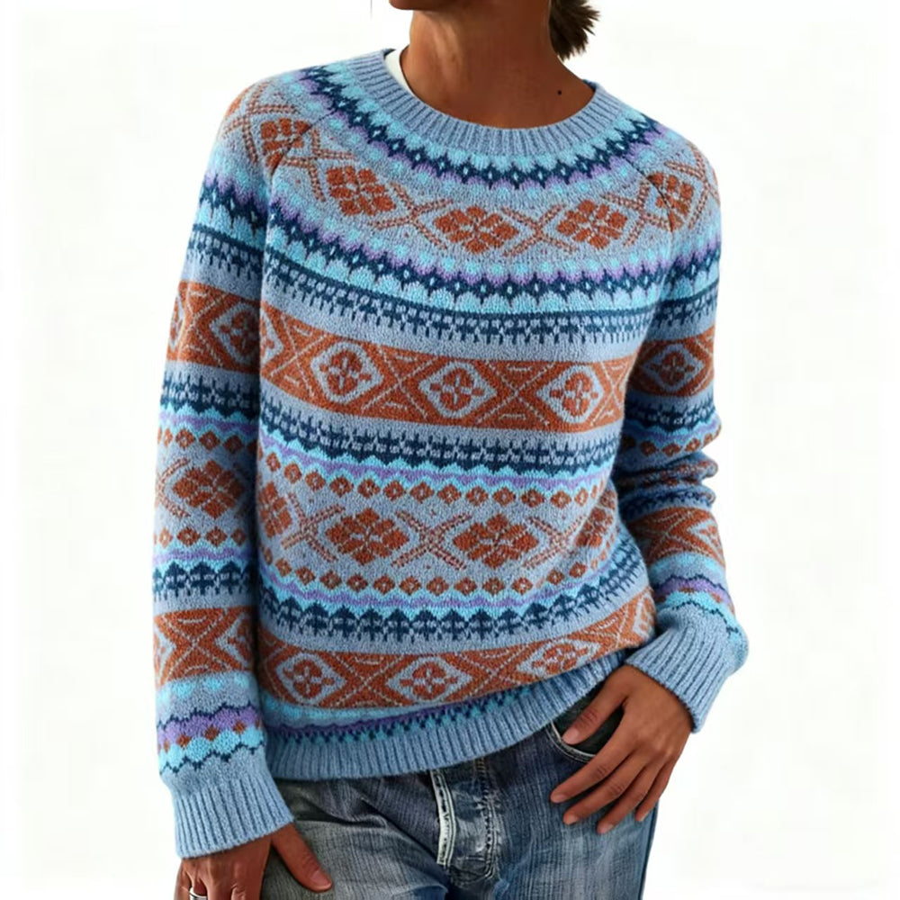 Comstylish Vintage Round Neck Comfy Fair Isle Sweater