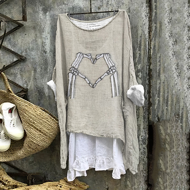 Comstylish Halloween Skull Heart Print Loose Blouse
