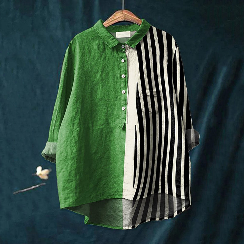Comstylish Striped Art Print Long Sleeve Loose Shirt