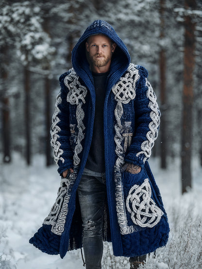 Men's Viking Intricate Celtic Knot Colorblock Pocket Mid-length Cardigan Sweater artswardrobe