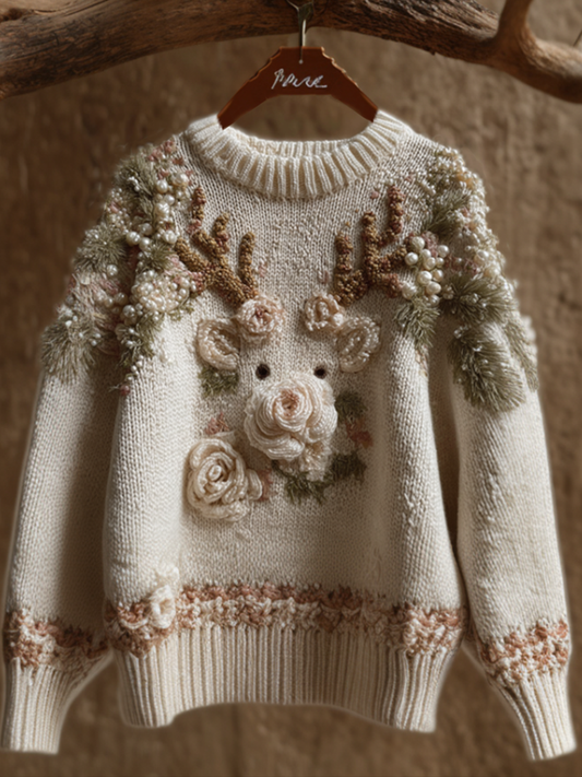 Christmas Reindeer Element Women's Round Neck Knit Sweater artswardrobe