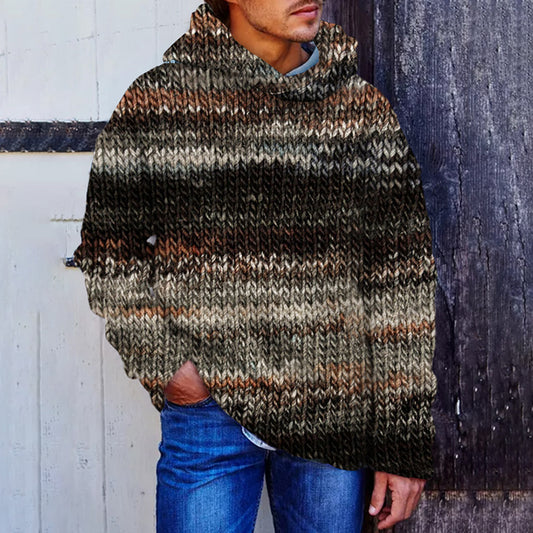 Men's Vintage Colorful Crochet Art Cozy Hooded Sweater elevenforest