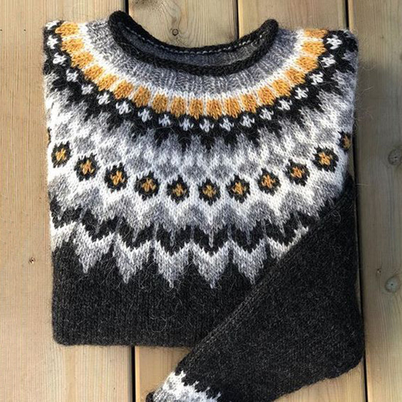 Vintage Icelandic Printed Knit Comfy Pullover Sweater elevenforest