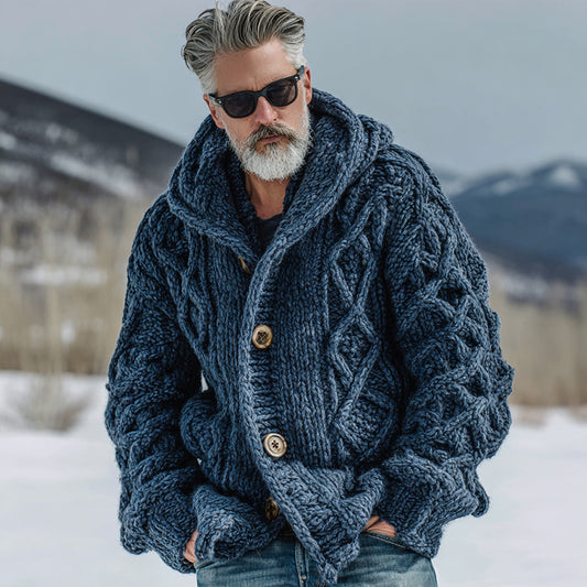 Men's Casual Fairman Island Chunky Knit Buttons Hooded Sweater Cardigan elevenforest