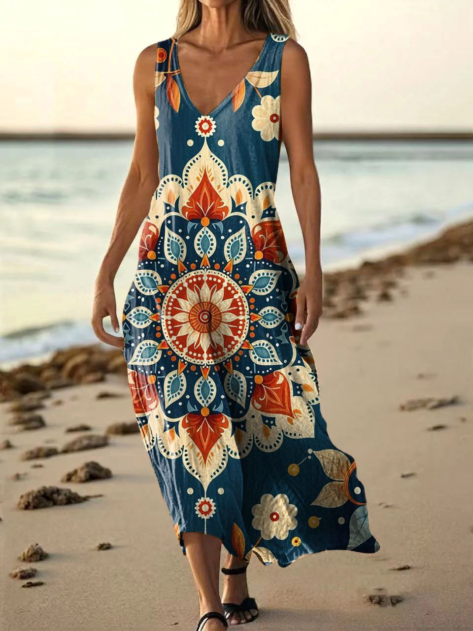 Women's Mandala Pattern Art Print Sleeveless Cotton Shirt