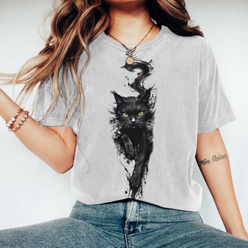 Cute Black Cat Art Print Short-sleeved T-shirt artswardrobe