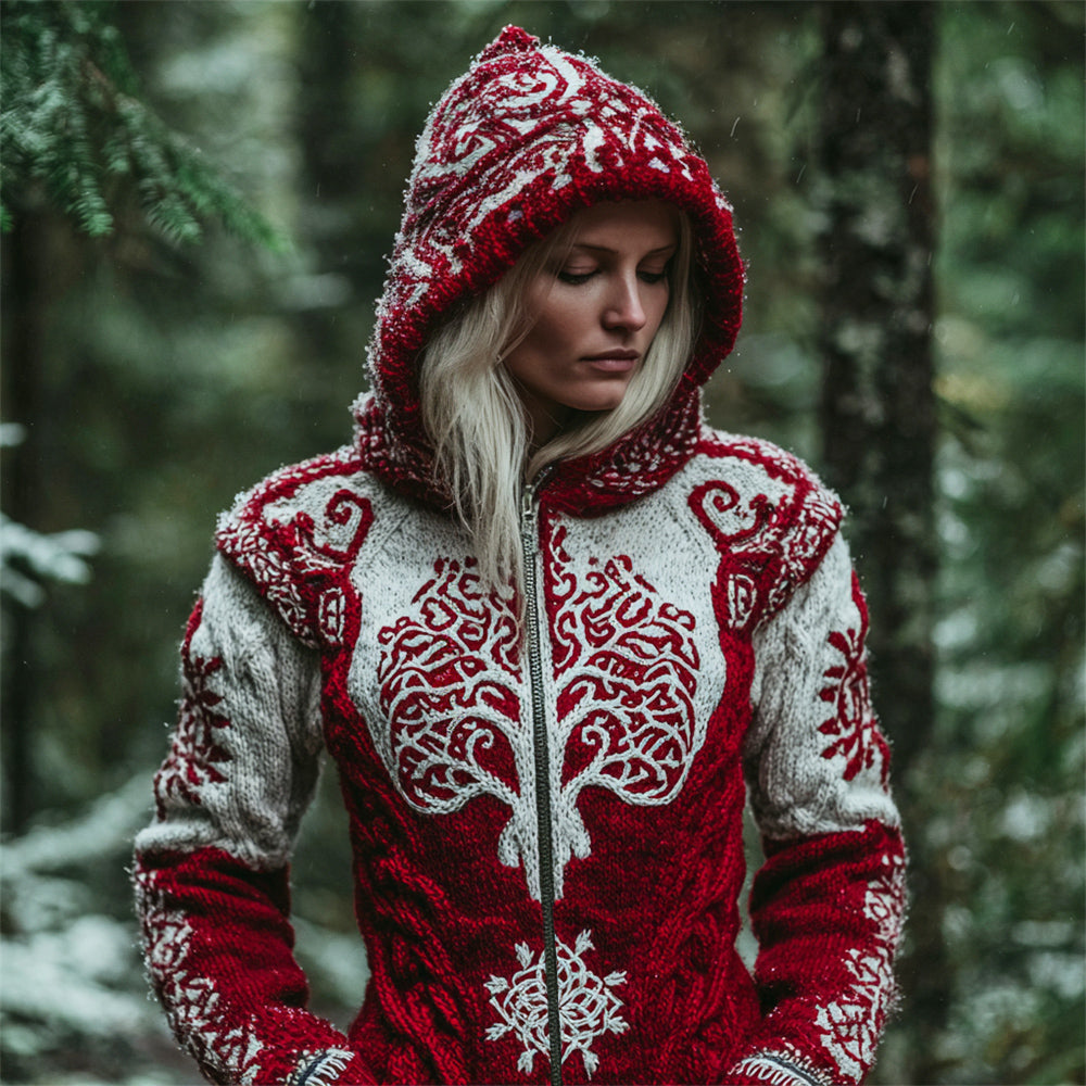 Christmas Viking Celtic Tree Women's Zip-up Hooded Sweater artswardrobe