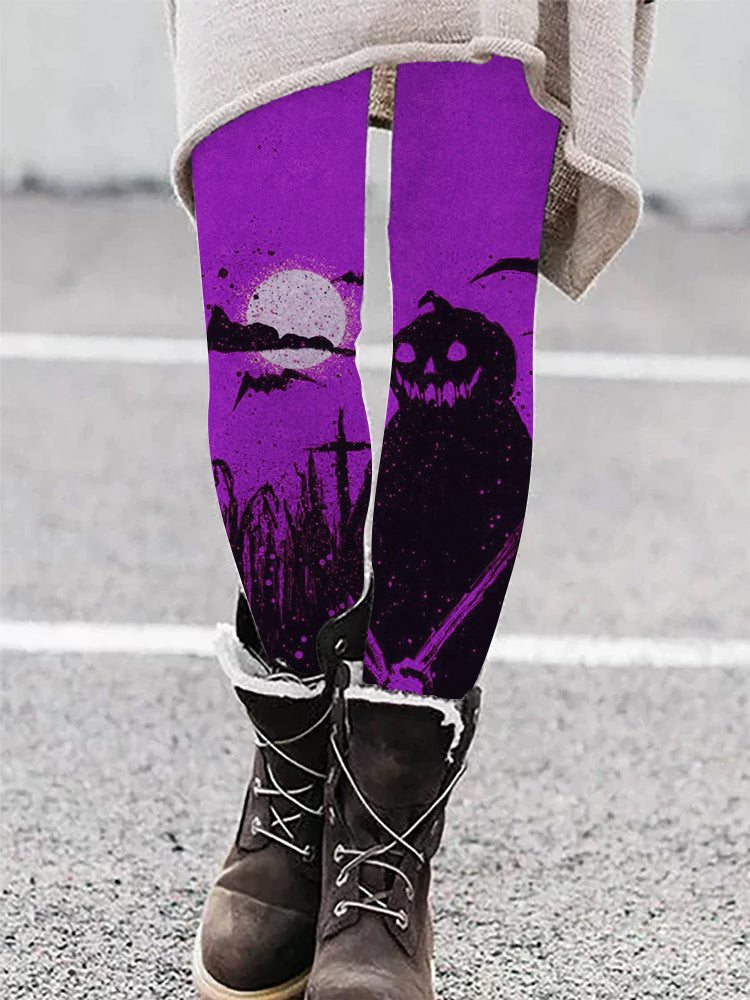 Vintage Halloween Pumpkin Ghost Art Casual Leggings artswardrobe