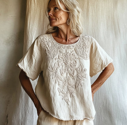 Vintage Floral Art Cotton Linen Comfy Shirt artswardrobe
