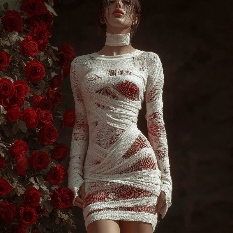 Halloween Bloody Bandages Lace Slim Fit Sweater Dress artswardrobe