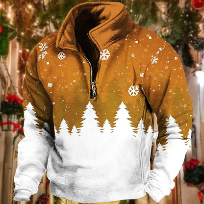 Comstylish Men's Christmas Print Casual Zipper Sweatshirt