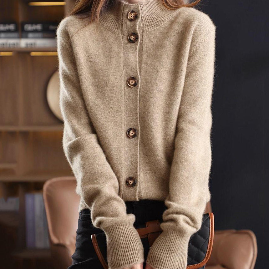 Vintage Solid Color Buttoned Turtleneck Cardigan elevenforest