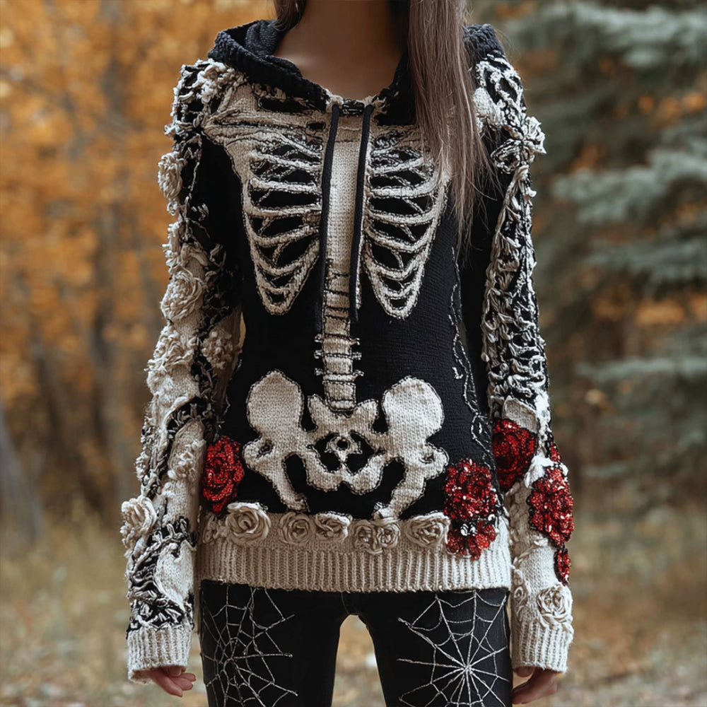 Halloween Skeleton Hollow Bow Art Hoodie Sweater artswardrobe