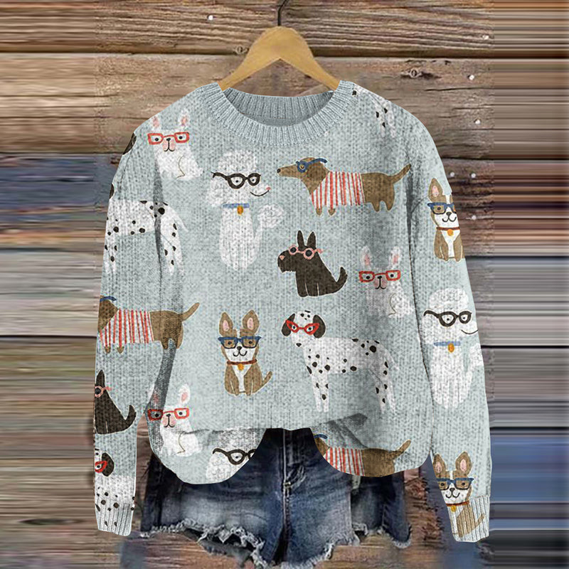 Comstylish Women's Cute Dogs Art Crew Neck Casual Sweater