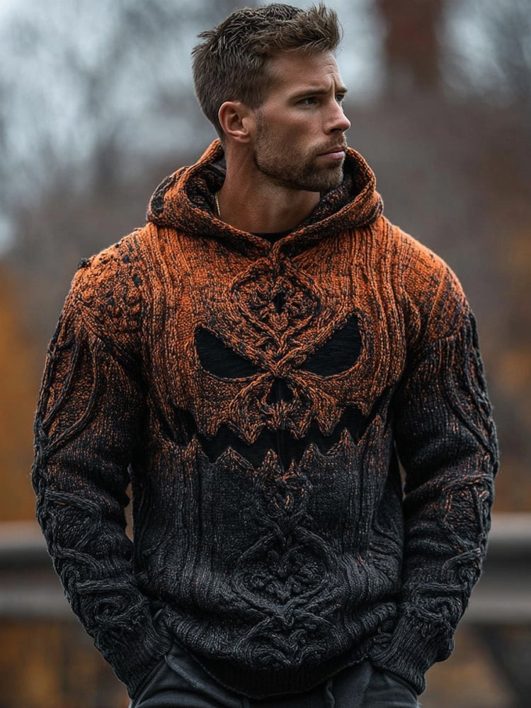 Men's Halloween Spooky Face Gradient Chunky Hooded Sweater artswardrobe