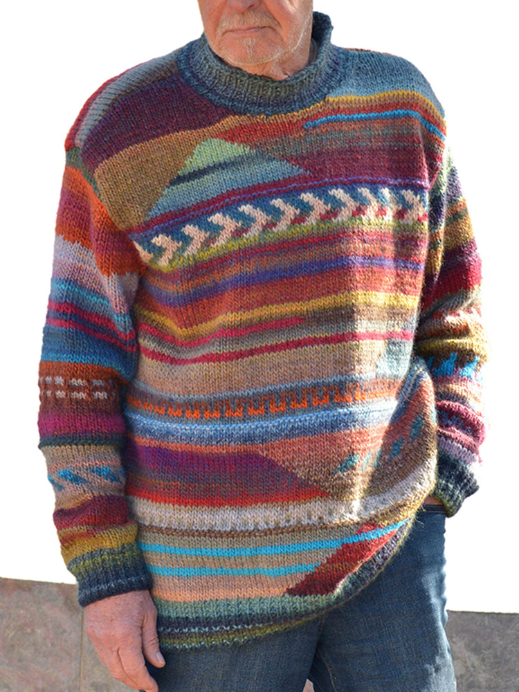 Retro Warm Colorful Knitted Jacquard Iceland Crew Neck Sweater elevenforest