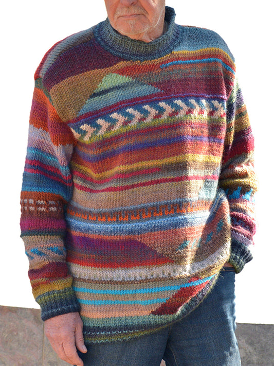 Retro Warm Colorful Knitted Jacquard Iceland Crew Neck Sweater elevenforest