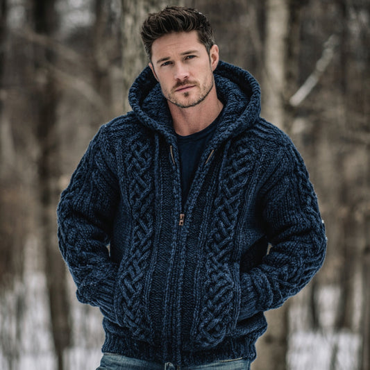 Men's Vintage Fairman Island Jacquard Thick Warm Zip Hooded Sweater Cardigan elevenforest