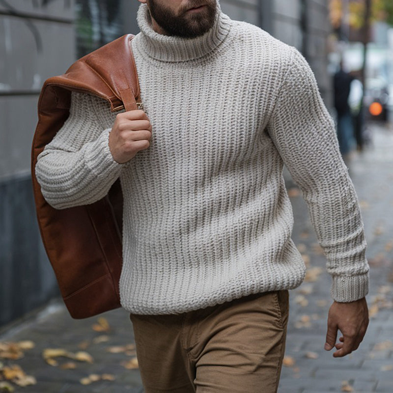 Men's Vintage Jacquard Chunky Knit Turtleneck Sweater artswardrobe