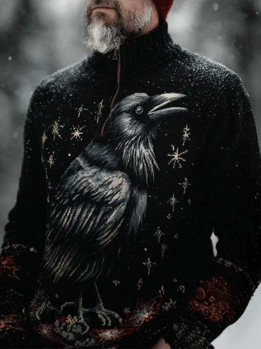 Comstylish Dark Christmas Men's High Neck Half Zipper Knit Sweater