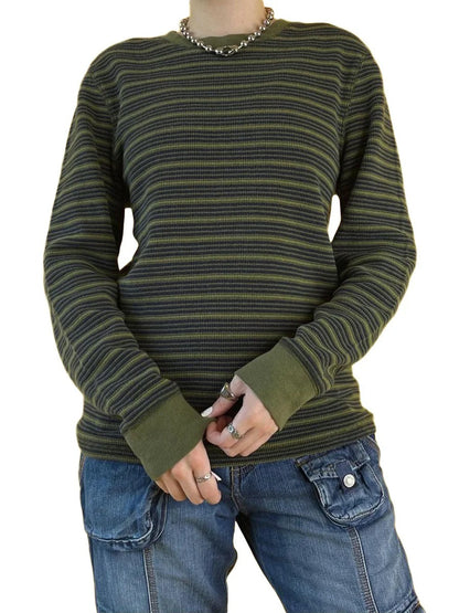 LP | MW - Camicia a maniche lunghe a righe con scollo rotondo