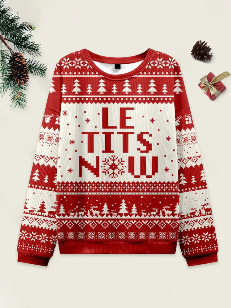Comstylish Funny Christmas Le Tits Now Print Casual Sweatshirt