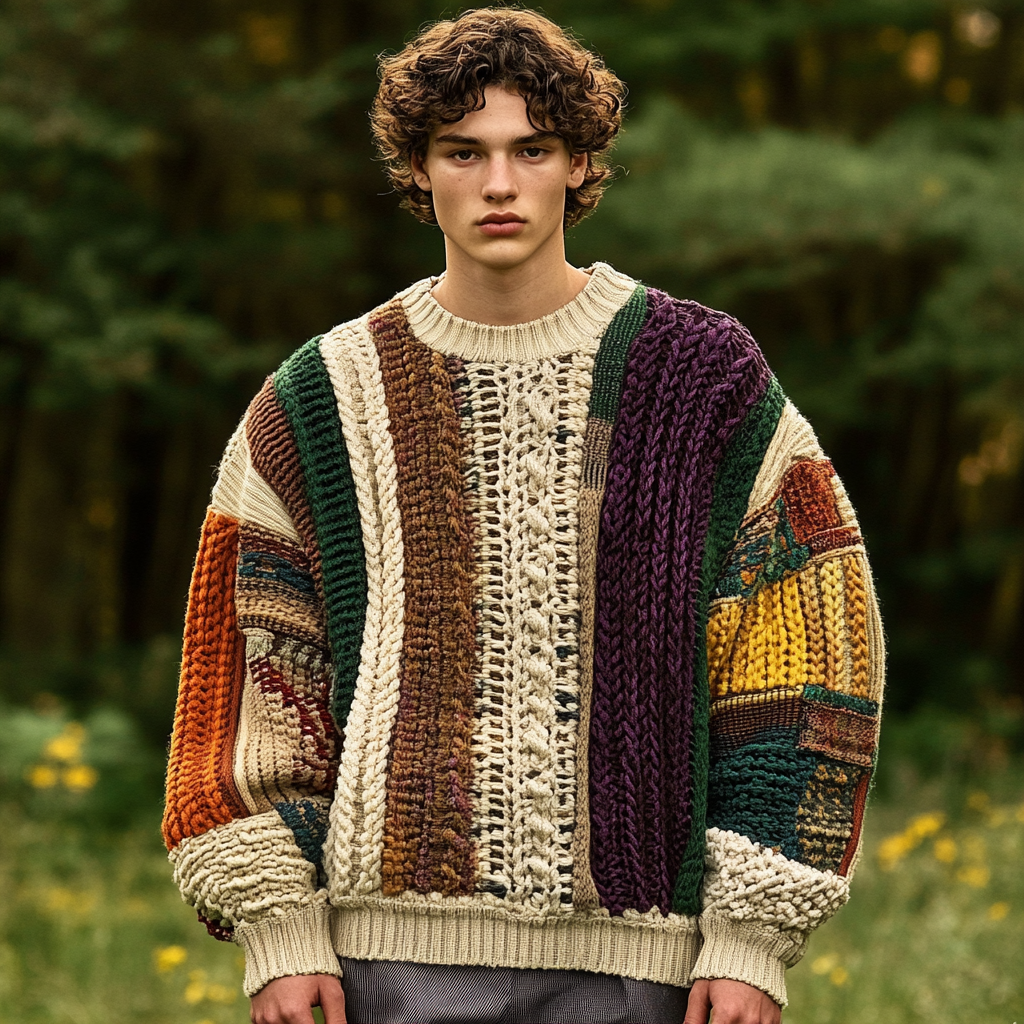 Vintage Classic Color Block Chunky Cable Cozy Sweater elevenforest