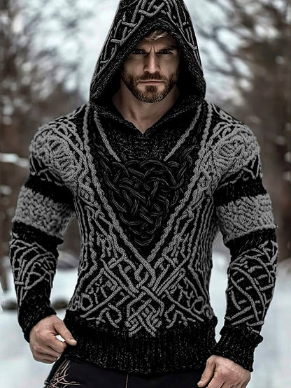 Men's Viking Jacquard Inspired Celtic Hooded Sweater elevenforest