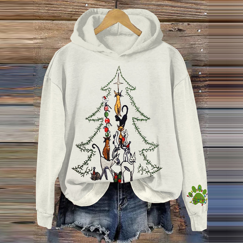 Women's Christmas Tree Cat Art Hoodies elevenforest