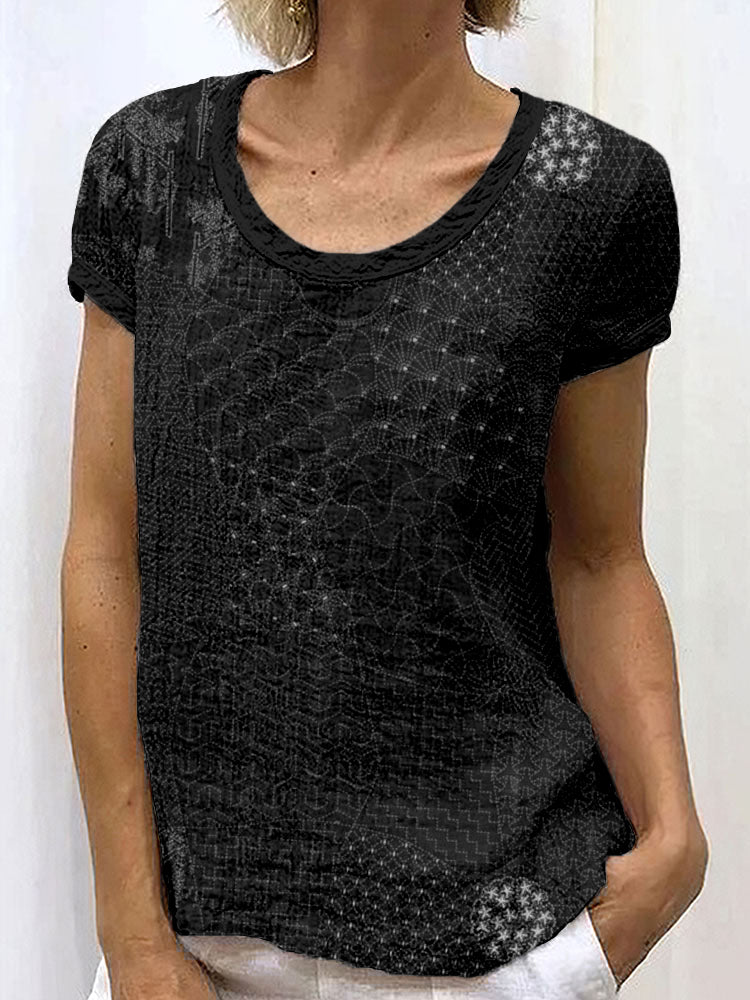 Comstylish Japanese Traditional Sashiko Art Crew Neck Cozy Shirt