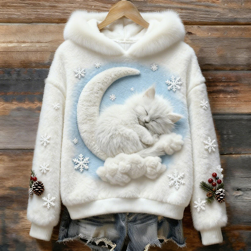 Women's Vintage Cute Sleeping Cat Christmas Hoodie