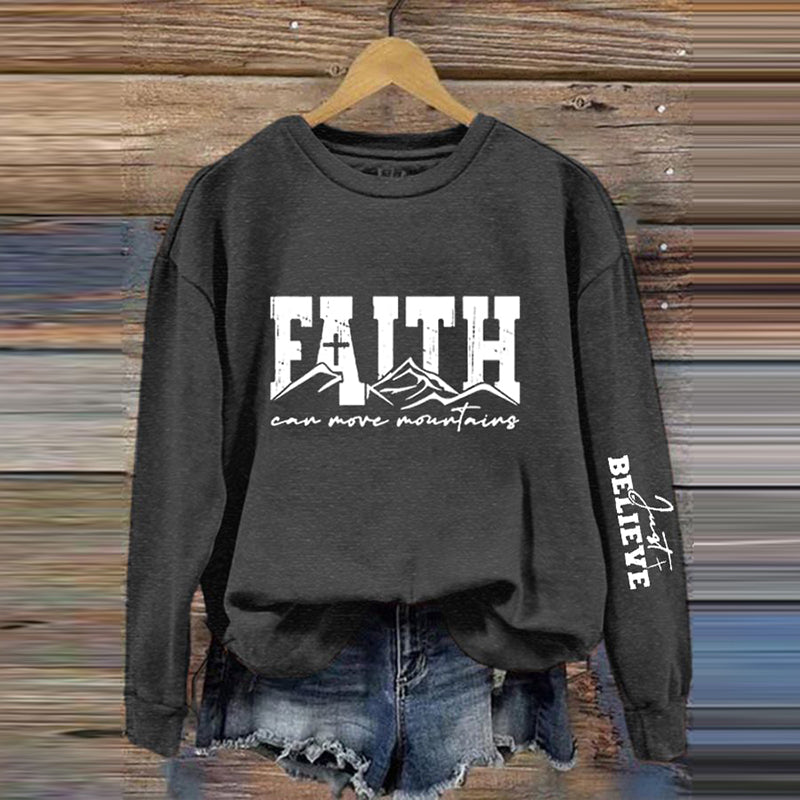 Comstylish Women's Faith Can Move Mountains Print Crew Neck Sweatshirt