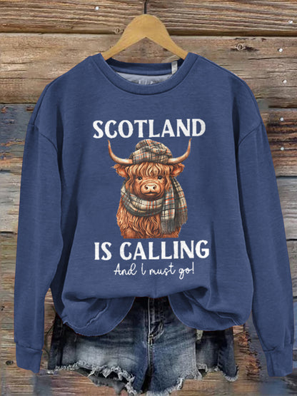 Comstylish Vintage Scotland Travel Highlands Print Casual Sweatshirt