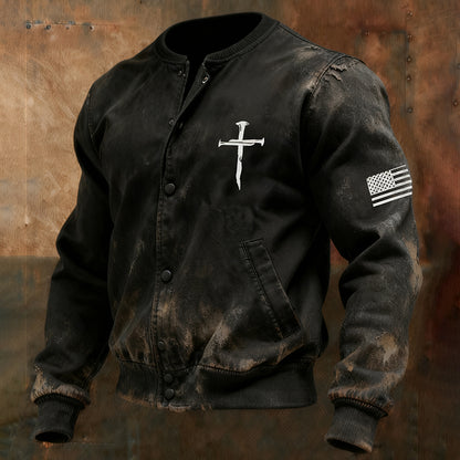 Comstylish Men's Vintage Faith Print Casual Baseball Jacket