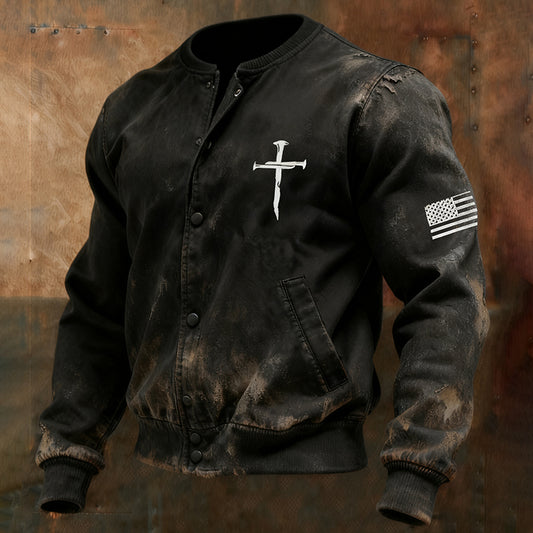 Comstylish Men's Vintage Faith Print Casual Baseball Jacket