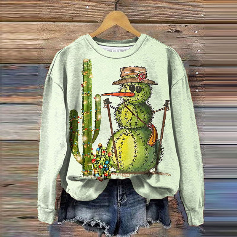 Comstylish Western Style Fun Cactus Snowman Inspired Christmas Sweatshirt