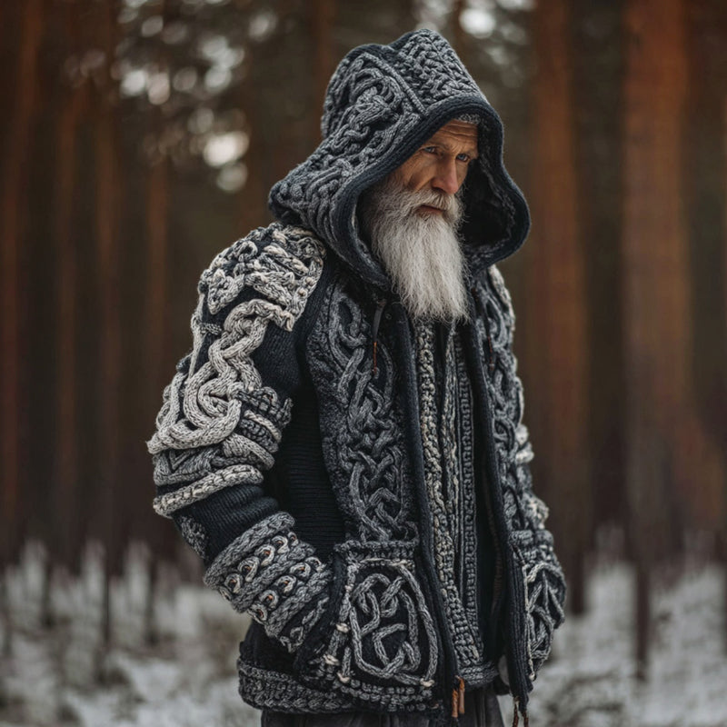 Men's Viking Celtic Knot Contrast Button Cozy Cardigan Sweater artswardrobe