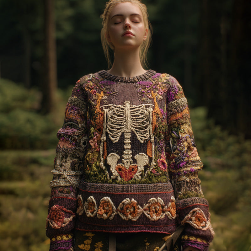 Vintage Halloween Anatomical Heart And Floral Art Sweater artswardrobe