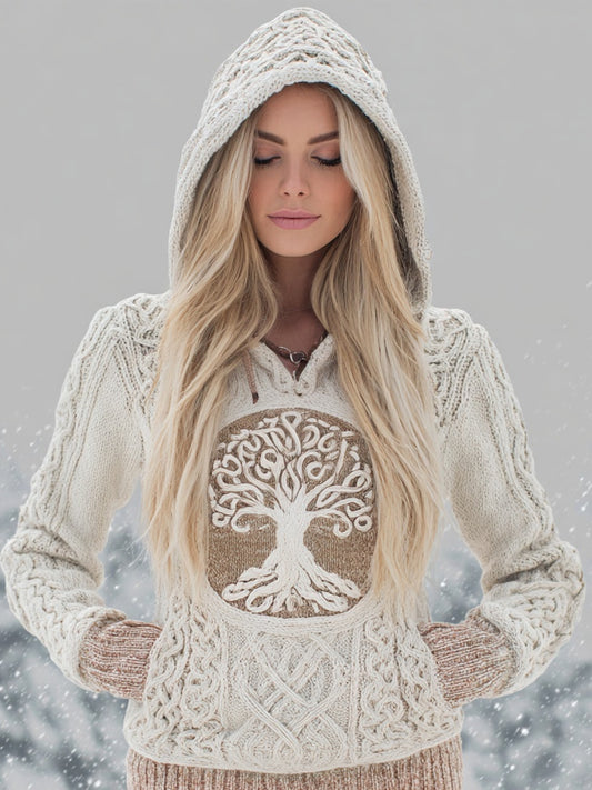 Viking Tree Of Life Celtic Knit Cozy Hooded Sweater artswardrobe