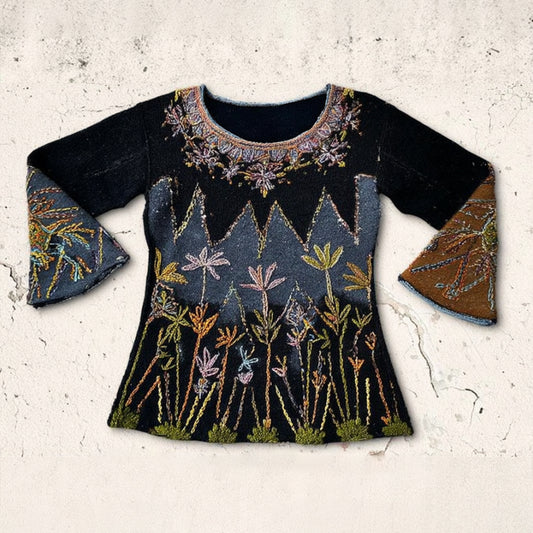 Women's Three-dimensional Multi-colored Plant-themed Casual Round-neck Sweater artswardrobe