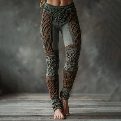Christmas Celtic Knot Knit Jacquard Cozy Leggings artswardrobe