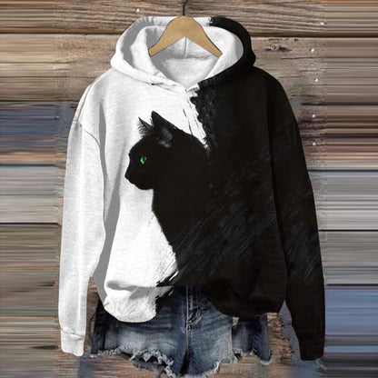 Abstract Black Cat Art Print Casual Hoodie elevenforest