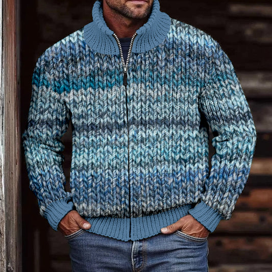 Men'S Retro Color Gradient Chunky Knit Comfort Zip-Up Cardigan elevenforest